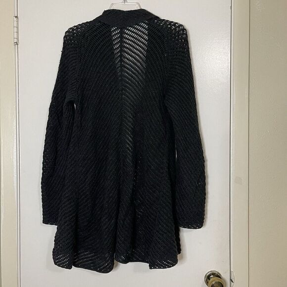 EILEEN FISHER open knit crochet long tunic gray sweater cardigan merino wool Med - Picture 4 of 5